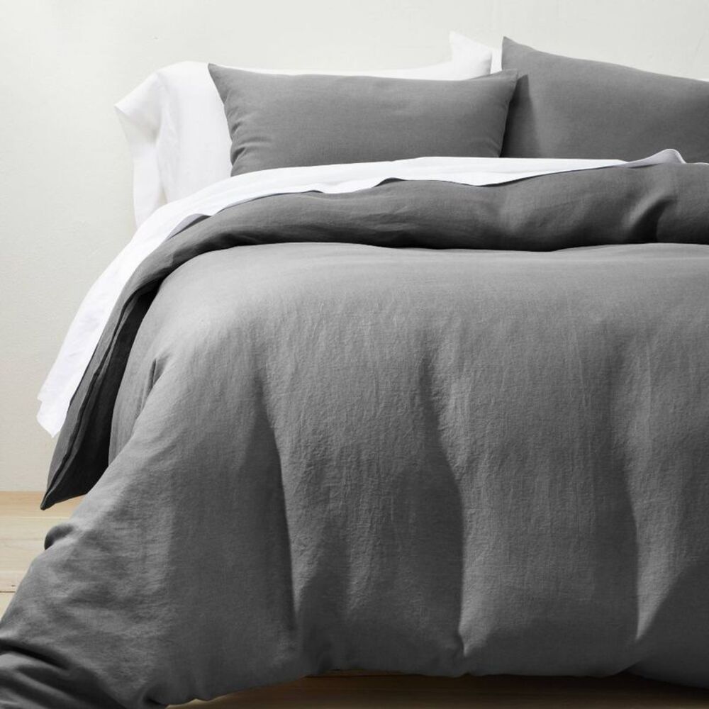 Full/Queen Lightweight Woven Hemp Duvet & Sham Set - Dark Gray